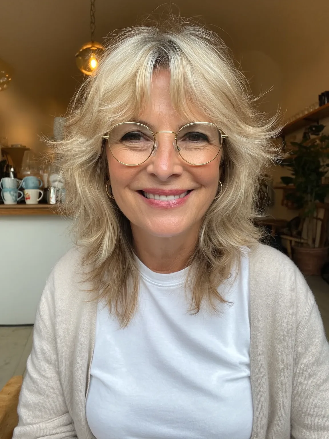 Soft Sandy Blonde Feathered Layers with Curtain Bangs